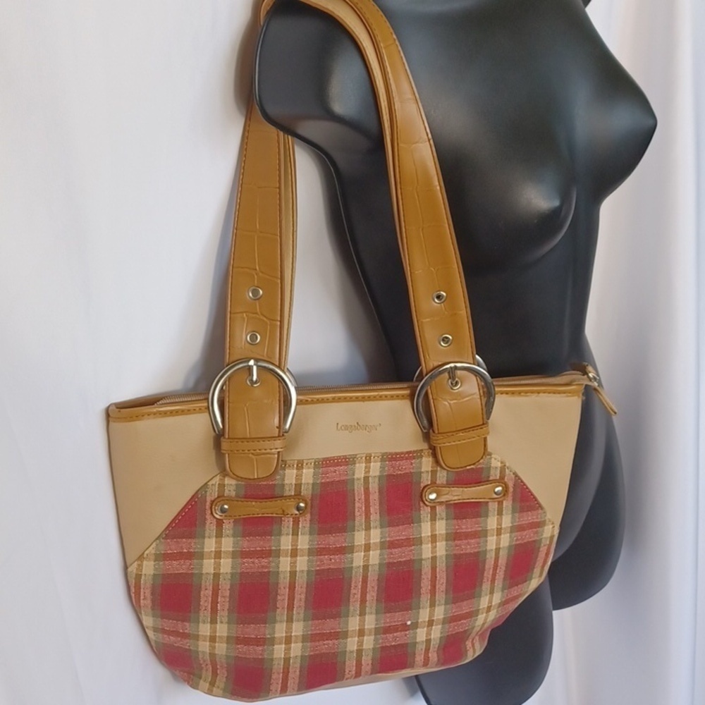 Vintage 80's Longaberger Homestead Shoulder Bag Purse Plaid Tan, 13x10x5